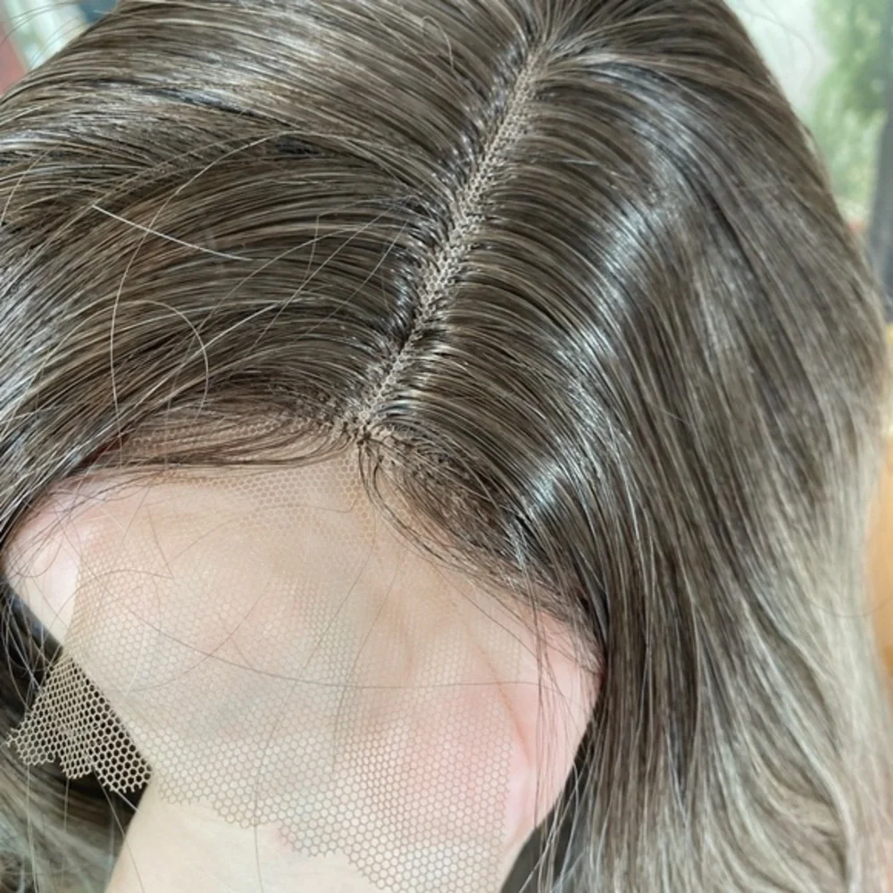 center lace grey white mixed layered wig
